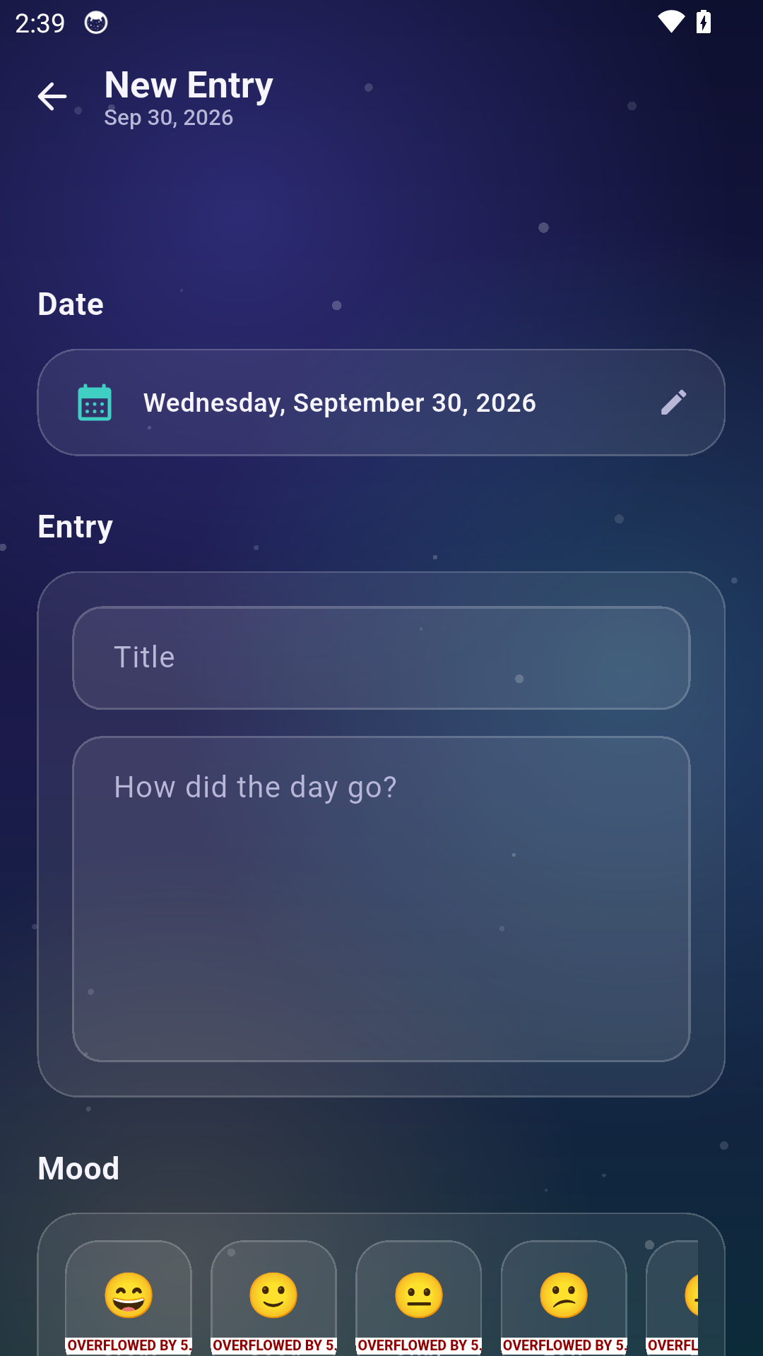Minimal Life Tracker journal entry screen
