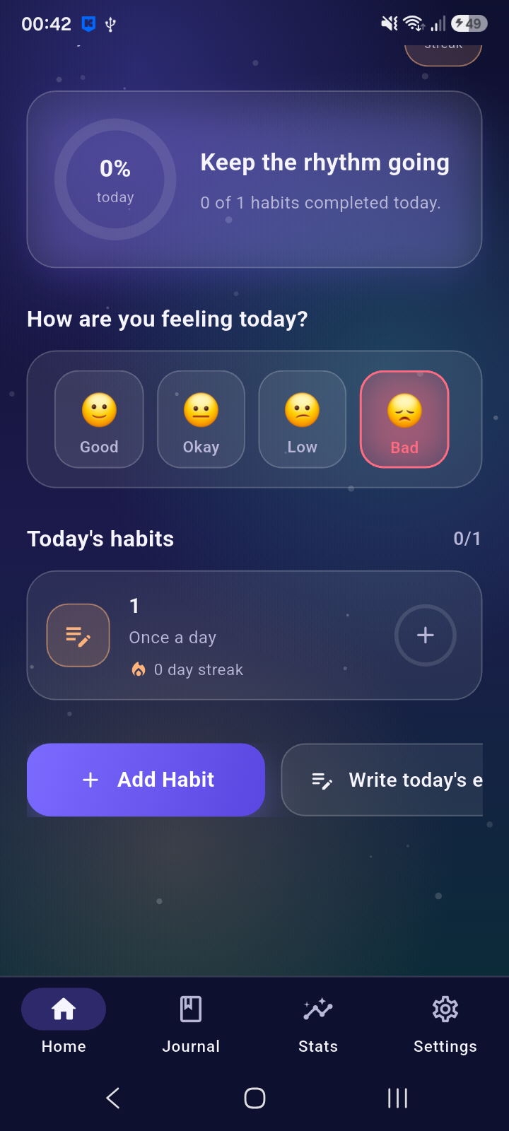 Minimal Life Tracker daily habits screen